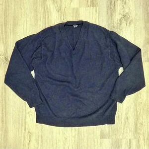 Geoffrey Beene Cashmere Wool Navy V Neck Sweater Long Sleeve Knit Top Size XL